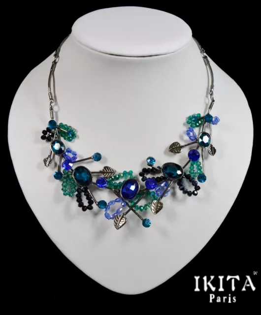 Collier Chaîne Collier Ikita Paris Métal Gris Pierre Verre Strass Bleu