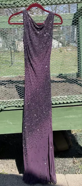 Sue Wong Nocturnal Beaded Silk Purple Auberge Long Evening Gown Dress Size 8