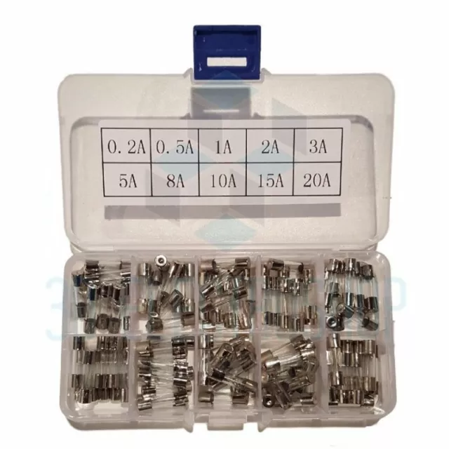 Coffret de 100 fusibles en verre 5x20mm 0.2à 20 Amp
