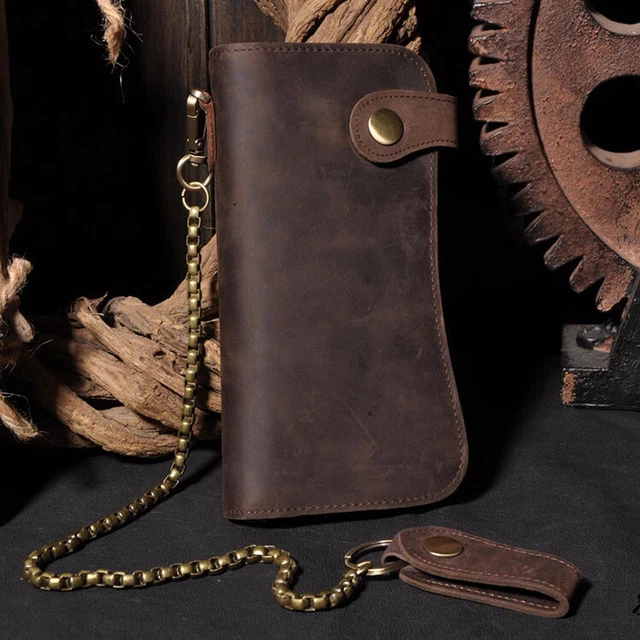 Men's Leather Credit ID Cards Holder Long Chain Wallet Biker Trucker Heavy Thick