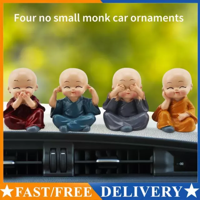 4 Piece Cute Monk Figurines Small Resin Wise Statue for Home Car Interior AU