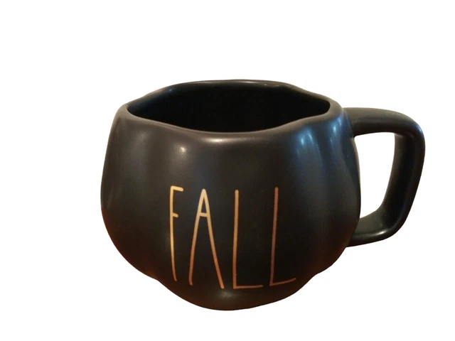 Rae Dunn 'FALL' Black Pumpkin Shaped Coffee Mug Tea Cup Gold Font NEW W/O BOX