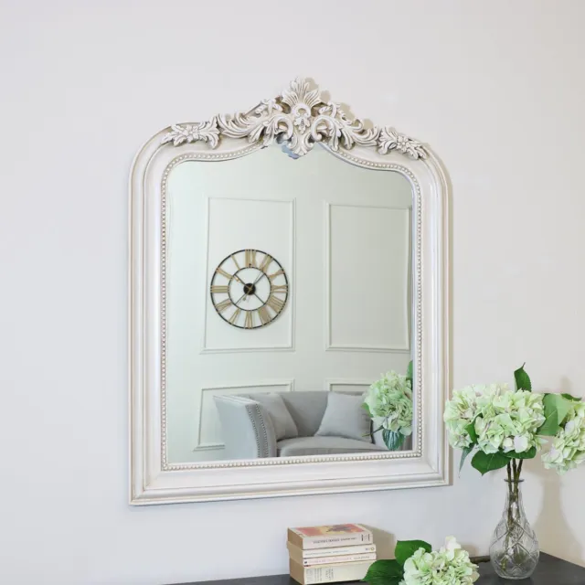 Large ornate arched antiqued ivory wall mirror decorative home decor living room