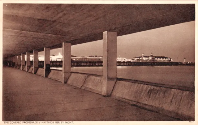R329310 The Covered Promenade and Hastings Pier by Night. Norman. S. and E