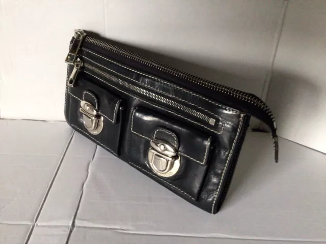 Marc Jacobs  Women’s Push Lock Pocket Long Soft Black Patten Leather Wallet