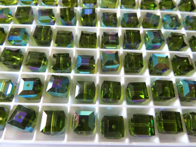 12 Swarovski Crystal Cube Beads in 8mm Olivine AB. #5601