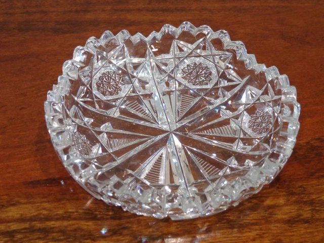 American Brilliant Cut Glass ABP Signed Hawkes Small Bowl / Coaster 4