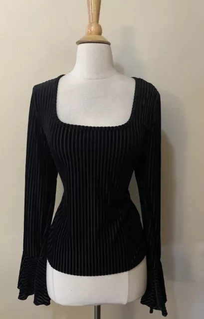 Womens NEW!!! Size XL. Black Velvet Square Neck Bell Sleeves Blouse.