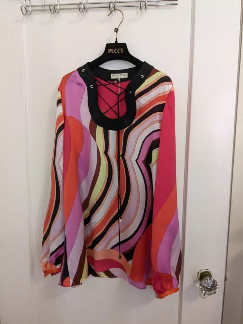 Emilio Pucci Silk Blouse - Pink multicolor, silk peasant blouse ,NWT size 40