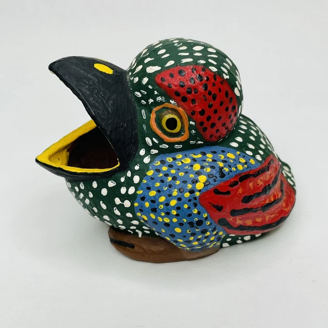 1920s Cast Iron Open Mouth Baby Bird Ashtray Hand Painted Smoking VTG Antique