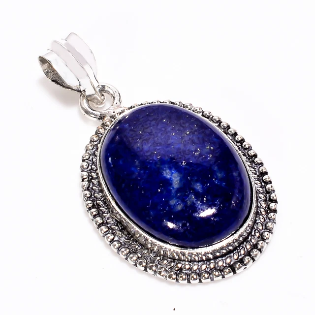 Lapis Lazuli Gemstone Vintage Handmade 925 Sterling Silver Pendant 1.6" GSR-3816