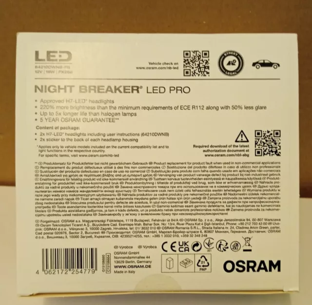 2X ОSRAM H4 LED Night Breaker lampada auto faro lampada retrofit  omologazione EUR 85,50 - PicClick IT