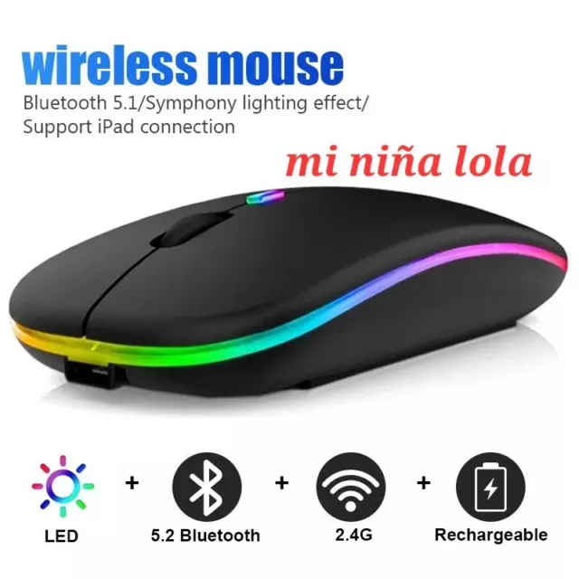 Raton inalambrico recargable con luces USB WIFI BLUETOOTH 6 COLORES DISPONIBLES