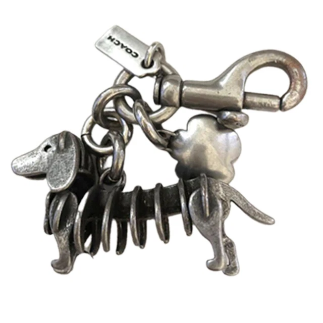 COACH Dachshund Tearose Flower Mix Keychain Bag Charm Bag Charm Key Ring Dog