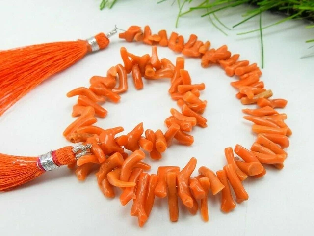 Bâton rugueux poli de corail orange naturel de 10 pouces, branches, perle...
