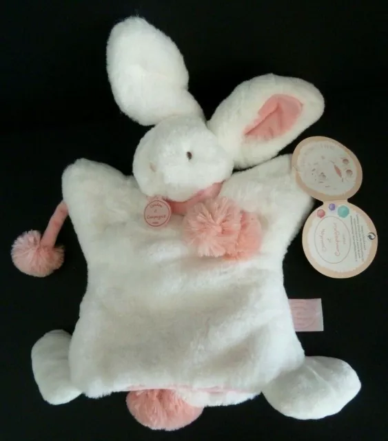*. Doudou Et Compagnie Marionnette Lapin Pompon Blanc Rose - 100% Neuf