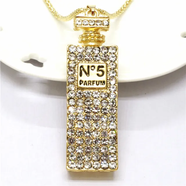 Fashion Women White Bling Perfume Bottle Crystal Pendant Chain Lady Necklace