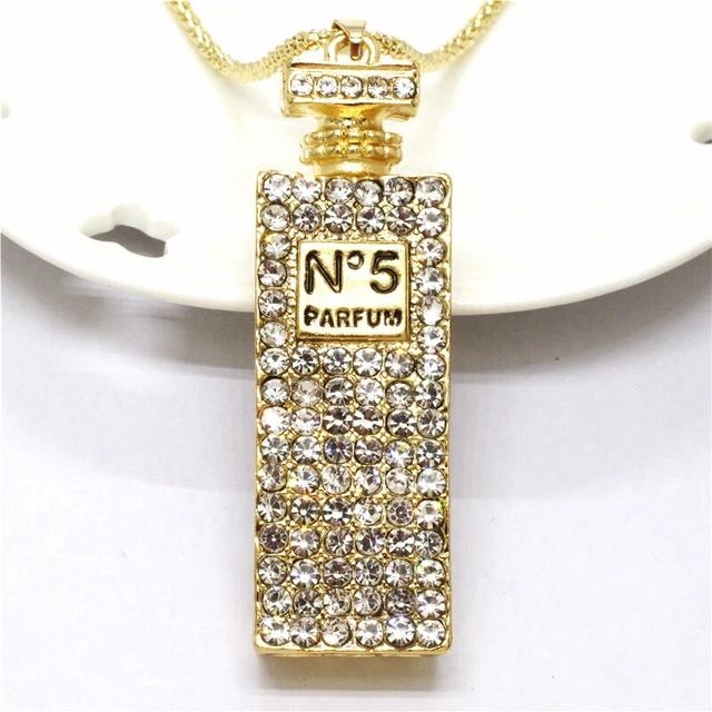 Fashion Women White Bling Perfume Bottle Crystal Pendant Chain Lady Necklace