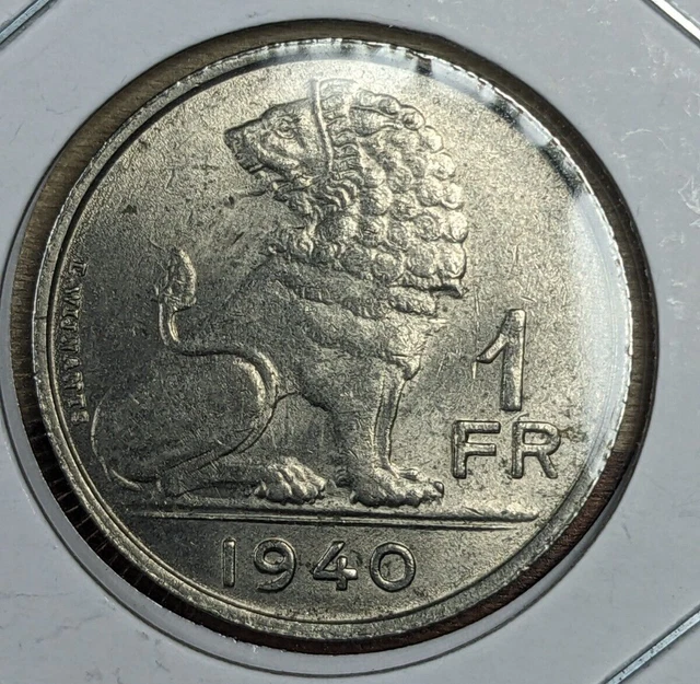 1940 Belgium 1 Franc - World Coin - Great Condition