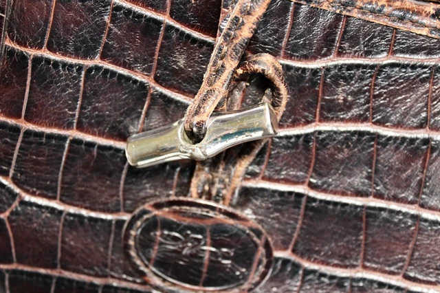 Vintage LONGCHAMP Croc Embossed Roseau Brown Leather Tote Bag France 11