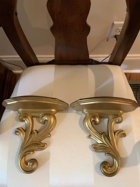 Wall Shelf Shelves Brackets Pair Set 2 Old Italian Florentine Rococo Gold Gilt