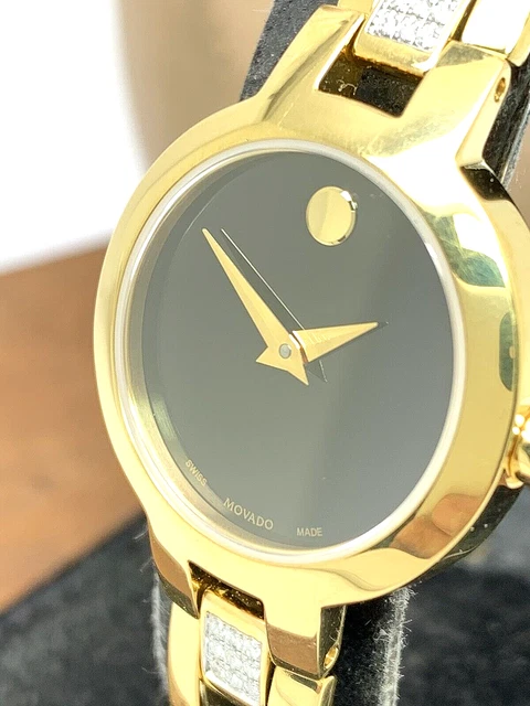 Movado Women's Watch 0607155 Amorosa Black Dial Swiss Quartz 24mm Gold Bangle