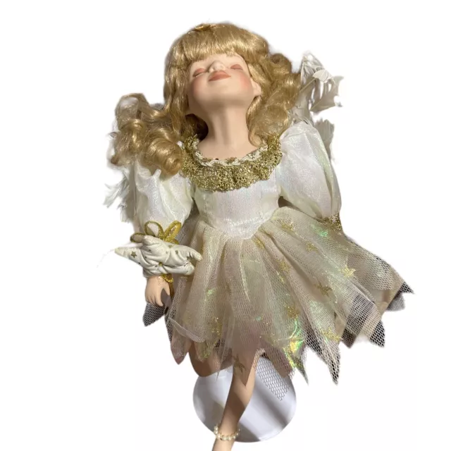 VINTAGE Kissing Fairy Doll Angelica Heritage Signature Porcelain Stand 15” Wings