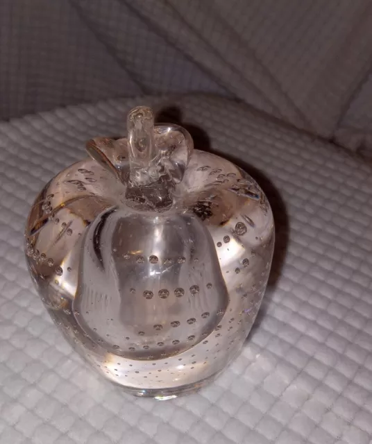 VTG Murano Clear Glass Apple Paperweight with Controlled Bubbles  Gorgeous