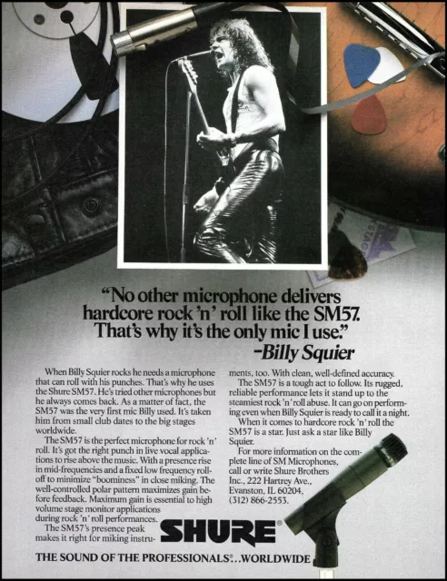 Billy Squier 1984 Shure SM57 Microphone advertisement 8 x 11 vintage ad print