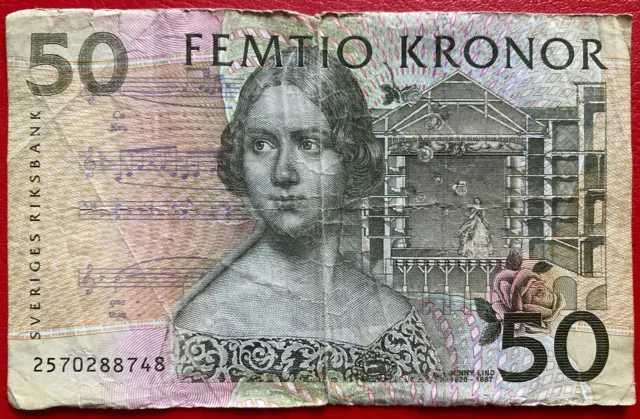 🇸🇪 Schweden 50 Kronor Kronen Banknote 1985 Jenny Lind Gebraucht