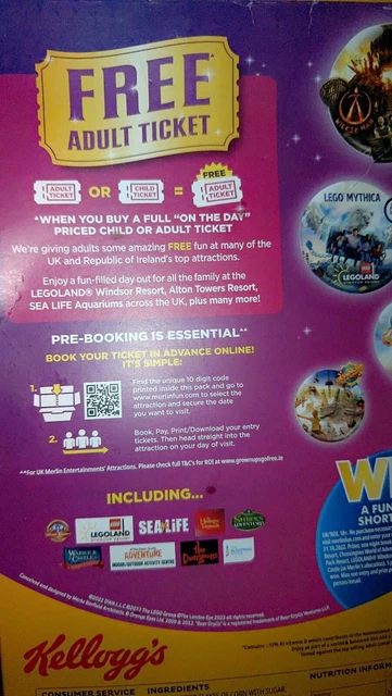 2 FOR 1 Entry Voucher Alton Tower, Legoland Tickets +More (code sent ...