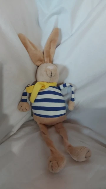 Doudou Peluche Lapin Monoprix Bout'chou Écharpe jaune sweat Rayé Bleu blanc Tbé