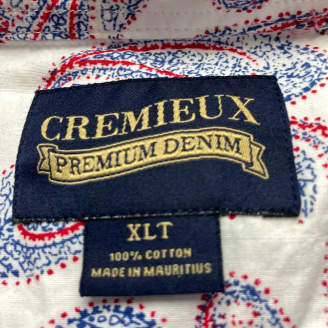 CREMIEUX SHIRT MENS XLT White Blue Paisley Cotton Short Sleeve Button ...