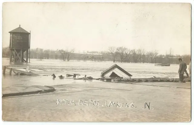 Ohio OH ~ W.T.H. Railroad Train Depot Destroyed by Flood RPPC Real Photo c.1910
