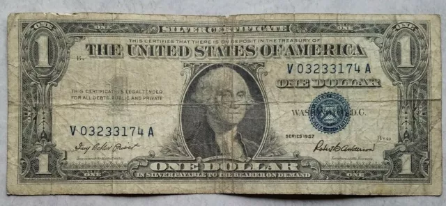 1957 Blue Seal $1 One Dollar Silver Certificate Bill - Old Paper Money