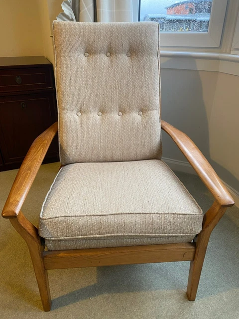  Two Mid century Cintique armchairs in oatmeal fabric. Great original condition.