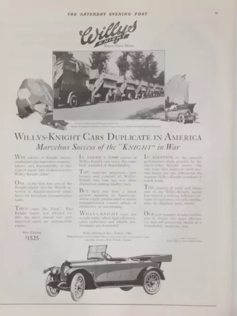 1918 Willys-Knight Cars Saturday Evening Post Print Ad Overland Toledo Auto