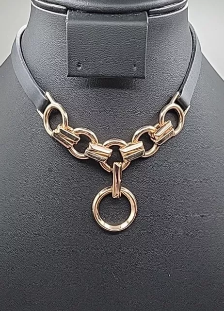 Eddie Borgo Leather O-Ring Choker Necklace Gold Tone