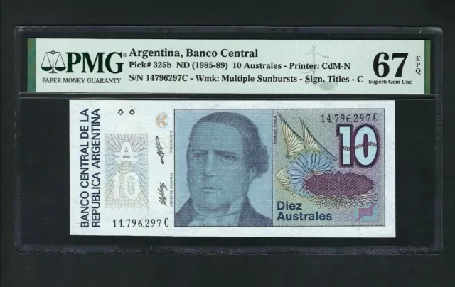 Argentina 10 Australes ND(1985-89) P325b Uncirculated Grade 67