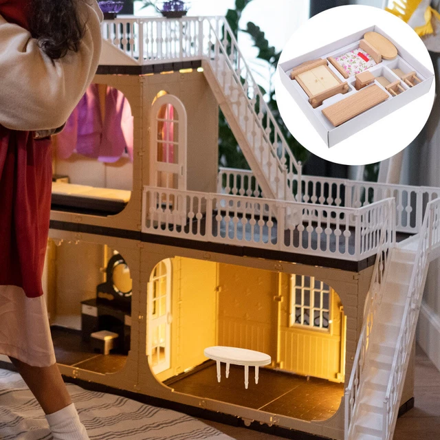 Mini mesa y sillas muebles de casa de muñecas miniatura cama de muñecas sala de juguetes niño