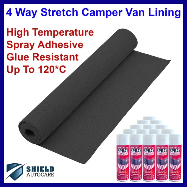 Camper Van Lining Anthracite 4 Way Stretch Carpet Kit VW T5 T6 Inc Trimfix Glue
