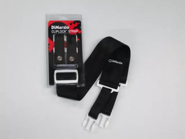 Dimarzio Nylon Cliplock Strap 2 Inch Wide Black W/White Hardware Dd2200