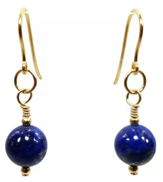 Lapis Lazuli Earrings Gold 9ct Drop Dangle Earrings, Blue Lapis Protection Beads