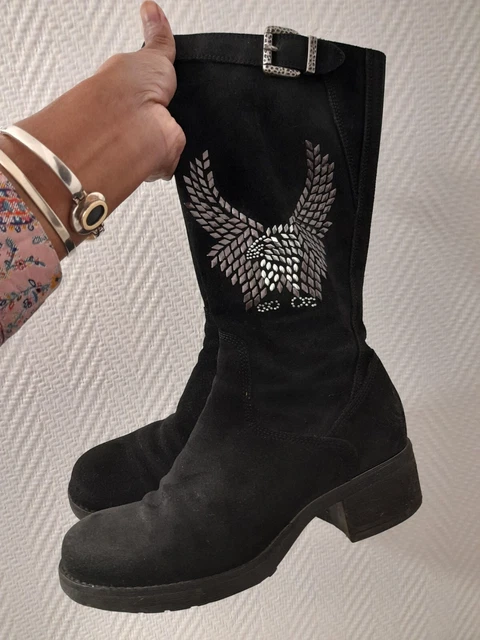Magnifiques Bottes Cloutées Motards En Cuir Noires Mam'zelle P 37