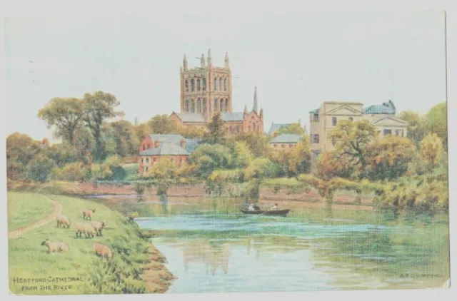 A.R.Quinton Herefordshire postcard. Hereford Cathedral from River 3122...