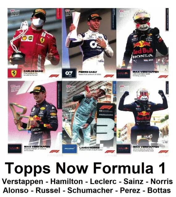Topps Now Formula 1 2021 Hamilton Verstappen Leclerc Sainz Norris set cards 1/40