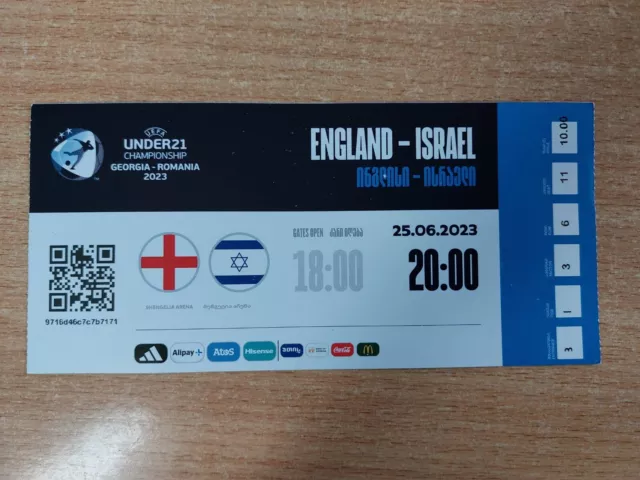 ENGLAND v ISRAEL 25 June 2023 U21 EURO-2023 FINAL tournament TICKET RARE 2x only