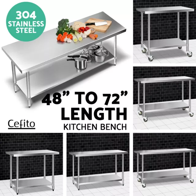 Cefito Stainless Steel Kitchen Bench Commercial Work Food Prep Table Wheels 304