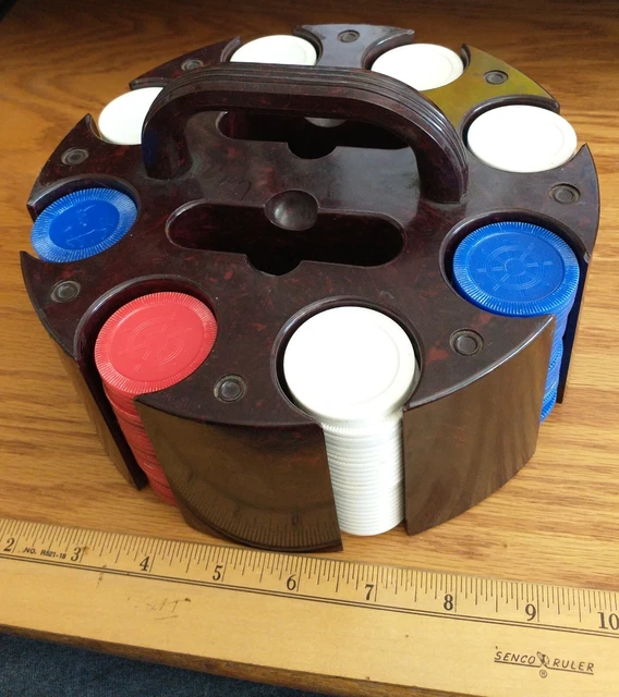 Vintage 1940s Plastic Poker Chip Caddy - 8 inch diameter