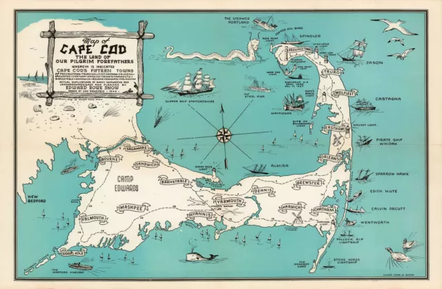 1946 carte picturale de Cape Cod, Massachusetts